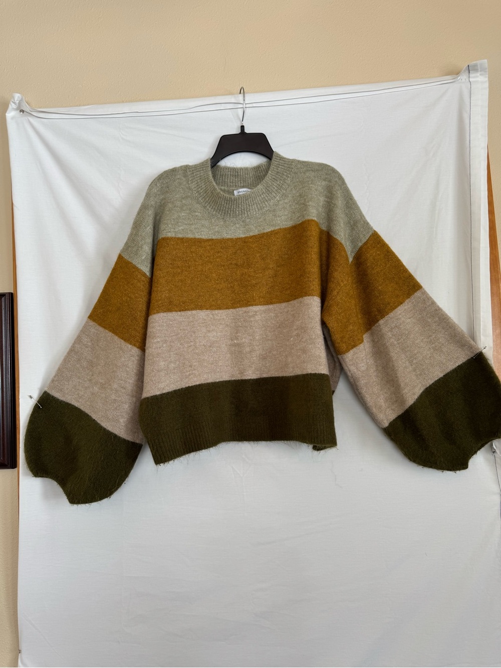 Crescent Olive, Mustard & Beige Striped Crewneck Sweater